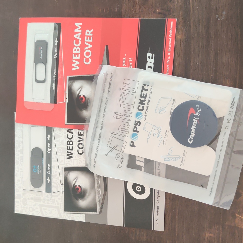 Bundle:Capital One Branded: 2 webcam covers & 1 Popsocket
